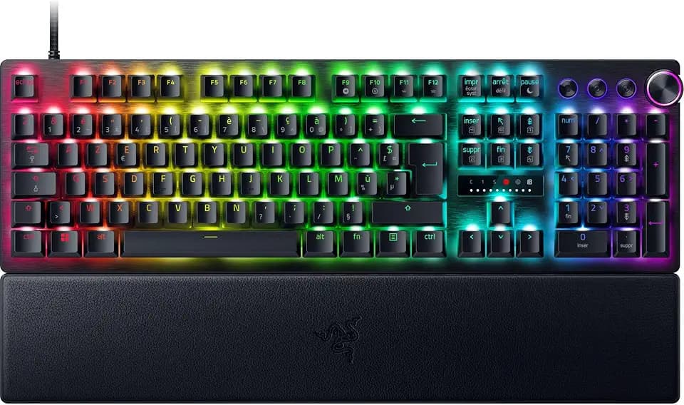 Razer Huntsman V3 Pro (analoger Schalter) – Optische Gamer-Tastatur (Schnellspanner, analoger Schalter einstellbar von 0,1 bis 4,0 mm, PBT Doubleshot-Tasten) AZERTY-Tastatur, Schwarz Fr Layout