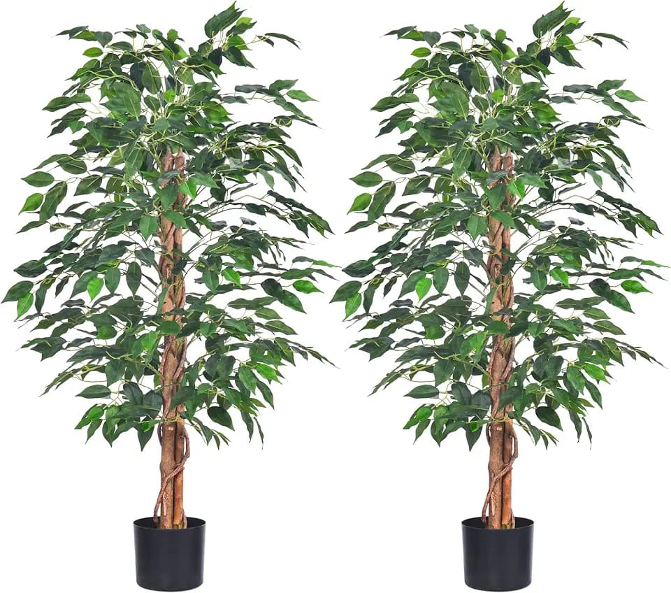 HAIHONG 2Packs 4FT Artificial Ficus Tree, Fake Plants with Sturdy Plastic Nursery Pot,Faux Ficus Trees for Home Office Living Room Indoor Outdoor Decor Perfect Housewarming Gift (4FT-2Packs)