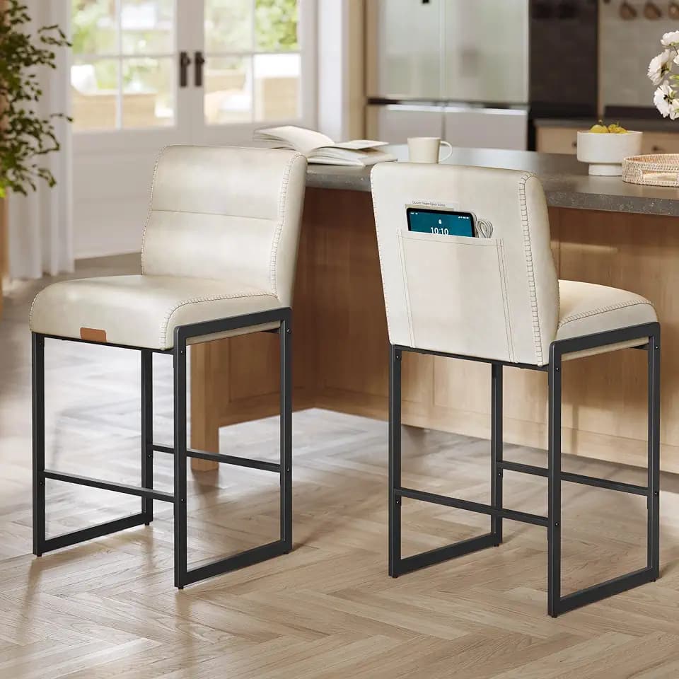 VASAGLE Bar Stools Set of 2, Counter Height Chairs with Backs, 26.4-Inch