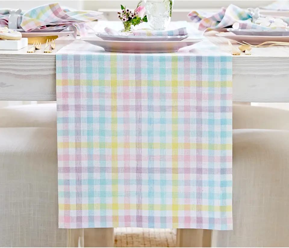 Solino Home 100% Pure Linen Table Runner Gingham, Gingham Check 14 x 60 in