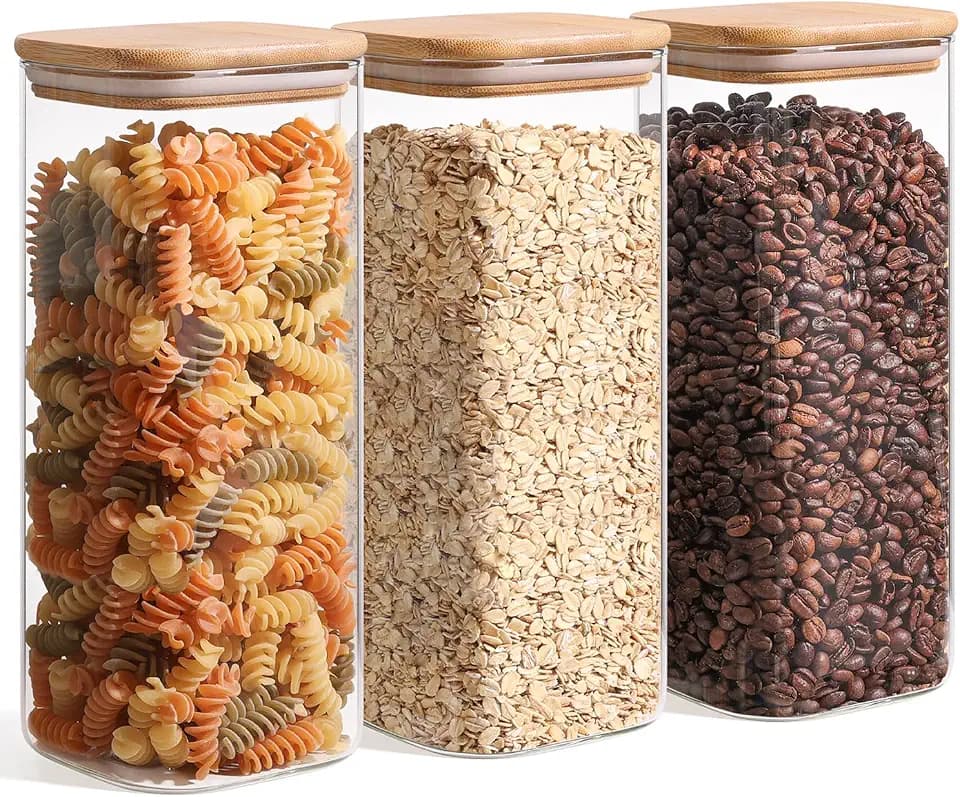 ComSaf Glass Storage Containers with Lids 1.9 Qt, Set of 3 Food Storage Jar