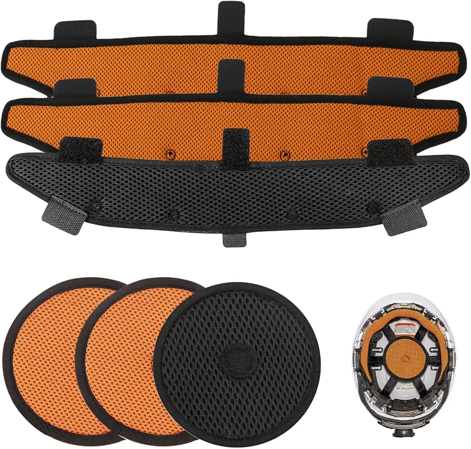 Hard Hat Top Pads and Sweatbands for Safety Helmet, Washable Reusable Hardhat Sweatband Cooling Liners Air Cushion Hard Hat Accessories, Suspension Sweat Band Replacement, Orange, 6 PCS