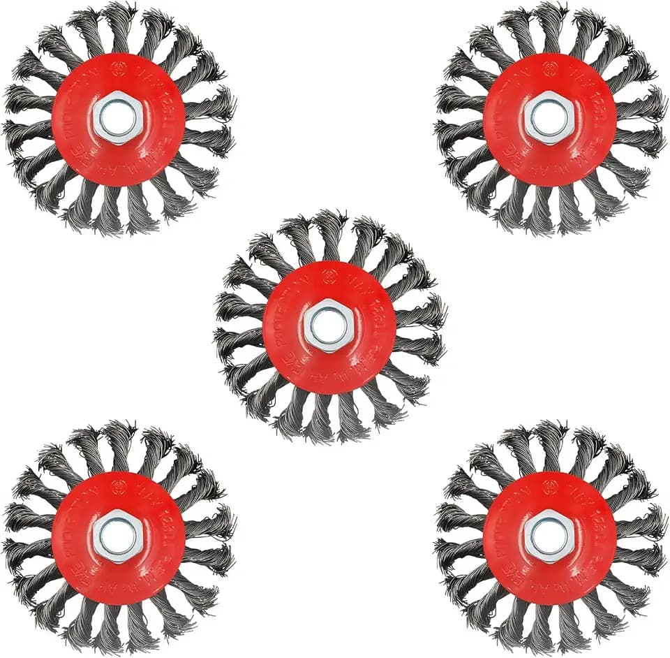 AUPREX 5 Pack 4 Inch Twist Knotted Wire Wheel Brush for Angle Grinder with 5/8 Inch-11 Threaded Arbor - 0.02 Inch Carbon Steel Wire for Heavy-Duty Conditioning for Various Metals