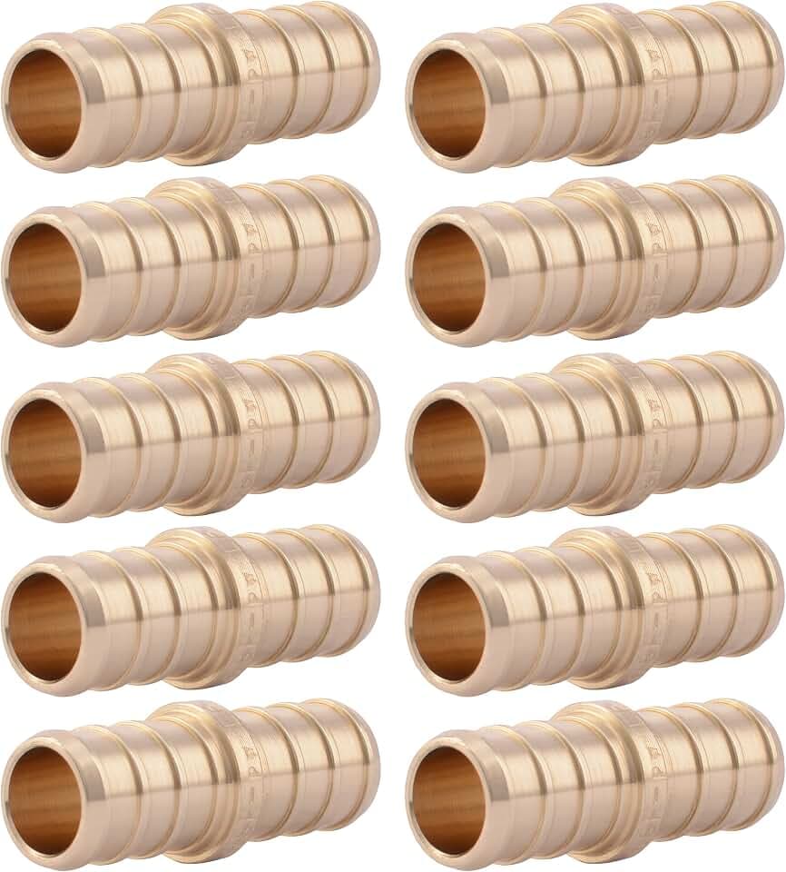 SharkBite 1/2 Inch Crimp Coupling, Pack of 10, Brass Plumbing Fitting, PEX Pipe, PE-RT, UC008LFA10