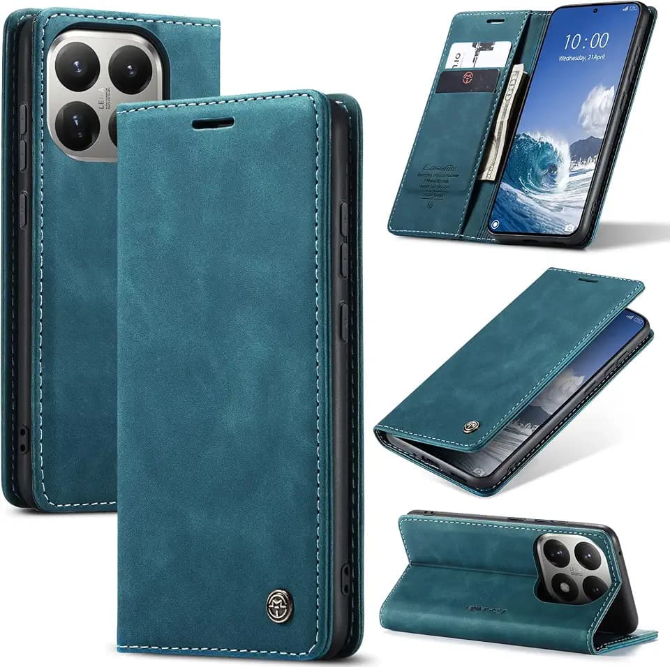 Handyhülle für Xiaomi 15T Hülle, Premium Leder Flip Case, Magnet Klappbar Klapphülle Tasche, Standfunktion Kartenfach Wallet Schutzhülle für Xiaomi 15T, Blaugrün