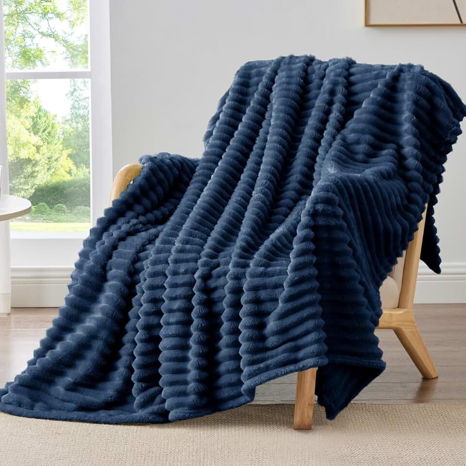 BEDELITE Ribbed Navy Throw Blanket for Couch, 50"x60"