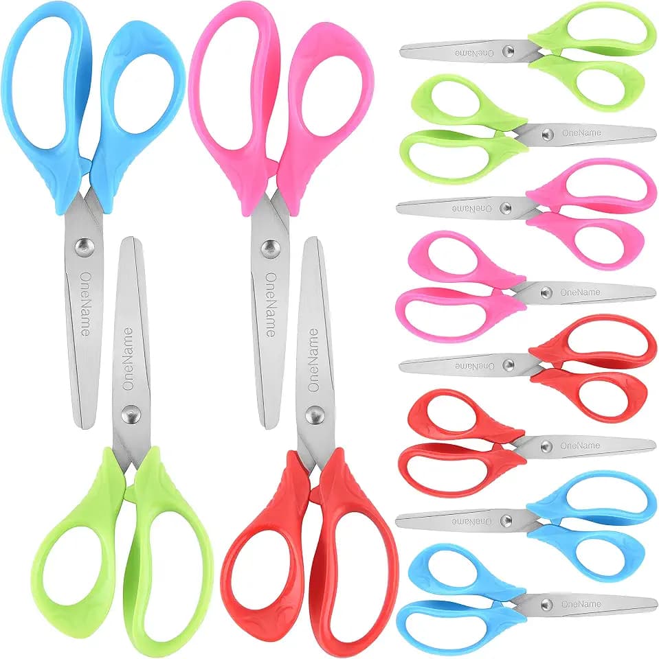 OneName 5" Kids Scissors 12 Pack,Safety Blunt Tip Scissors, School Supplies