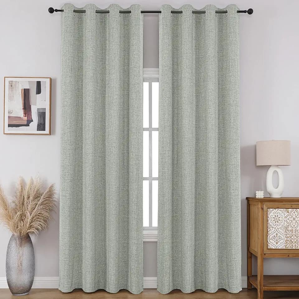 CUCRAF 100% Blackout Window Curtains 72 inches Long 2 Panels Set, Faux Linen Look Thermal Insulated Grommet Drapes, Room Darkening Curtain for Bedroom Living Room(W52 x L72 Inch, Grey Green)