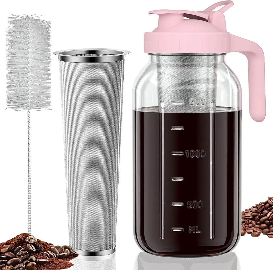 JunVpic Cold Brew Coffee Maker, 64 oz Glass Mason Jar Pitcher