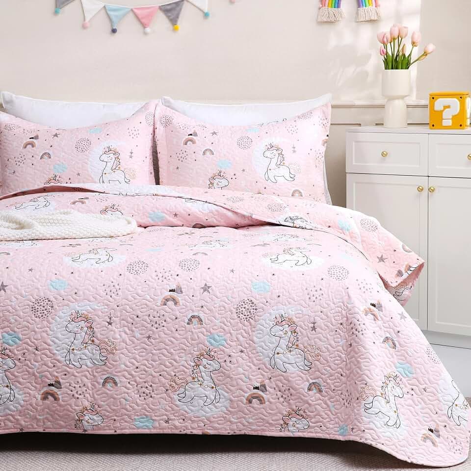 JSD Pink Unicorn Kids Quilt Set Full/Queen