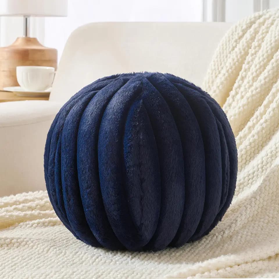 Uvvyui Ball Pillow Round Striped Decorative Throw Cushion Navy 11.8"