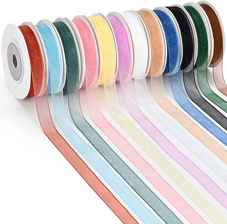 12 Colors Organza Ribbon, 3/8 Inch 120 Yards Total, Sheer Ribbon Set