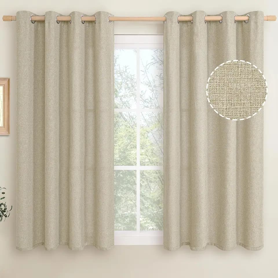 LAMIT Natural Linen Curtains 45 inch Length 2 Panels for Bedroom