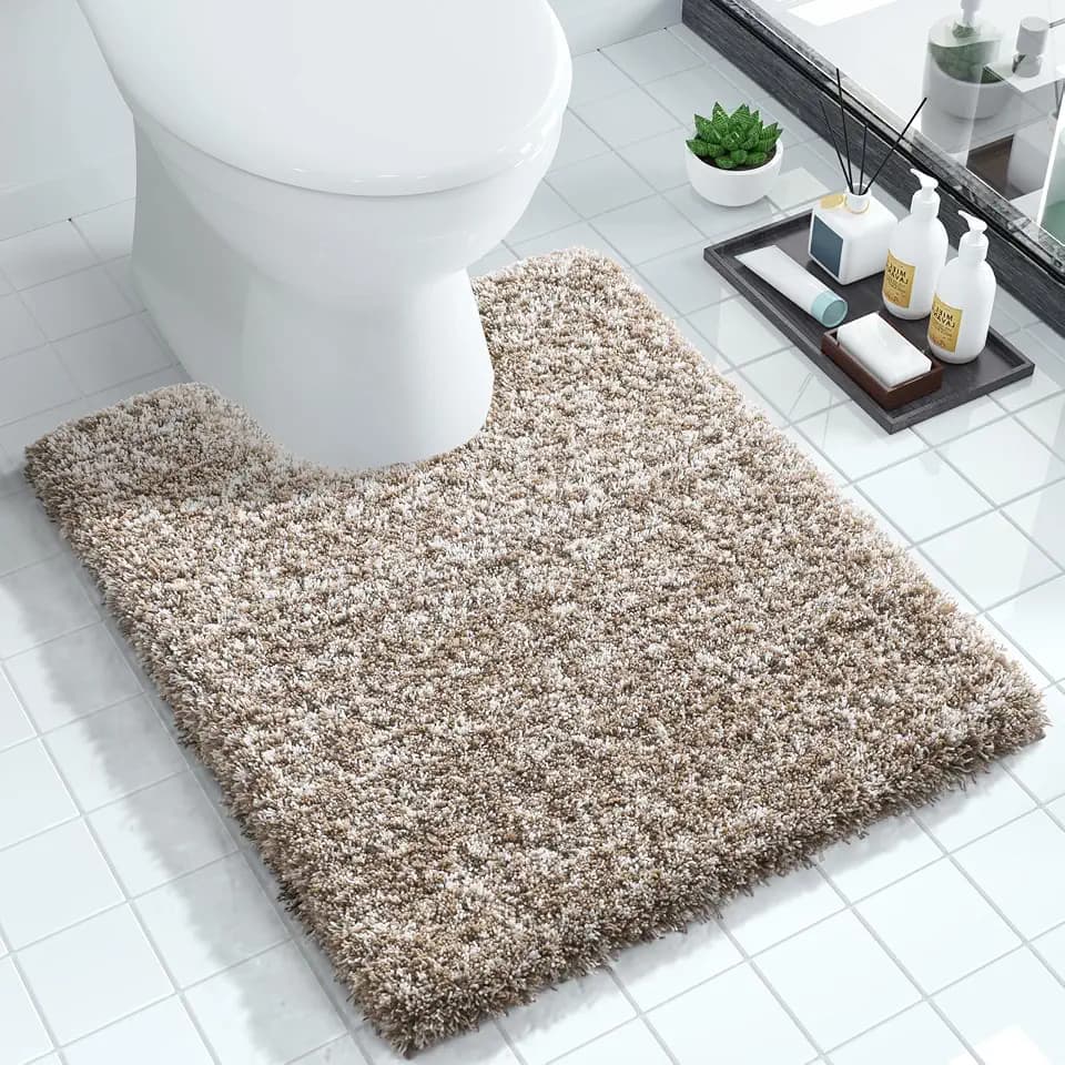Yimobra Toilet Rugs U Shaped Washable 24X20, Soft Toilet Mat, Brown&White