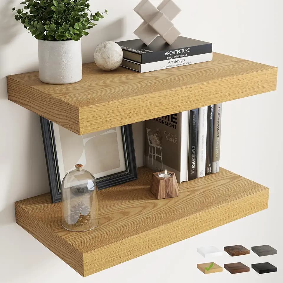 24 Inch Floating Shelves for Wall 2 Pack, 12"D Wood Grain Bathroom Shelves