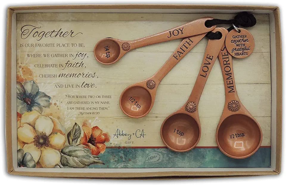 Cathedral Art Abbey & CA Gift Copper Gather Together Measure Spoon Set of 4, 4"x2.25"x1.5", Multi