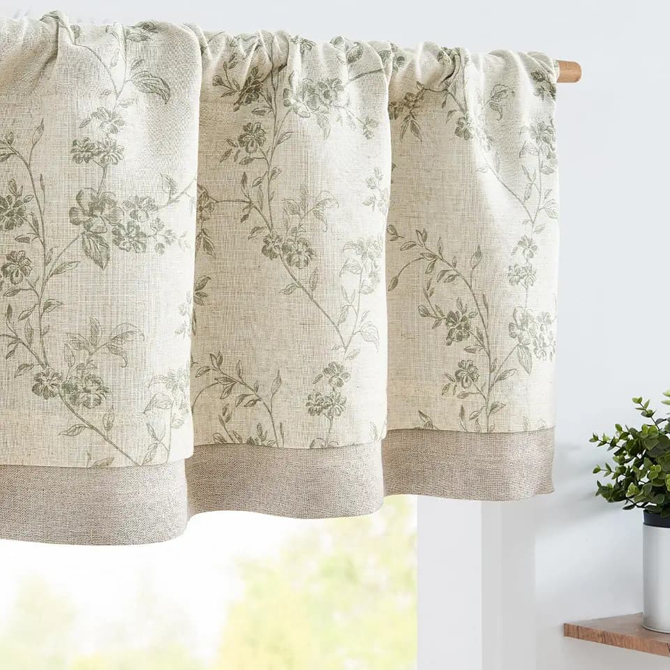 jinchan Alisa Linen Kitchen Valance Curtain 16 Inch Farmhouse 1 Panel Green