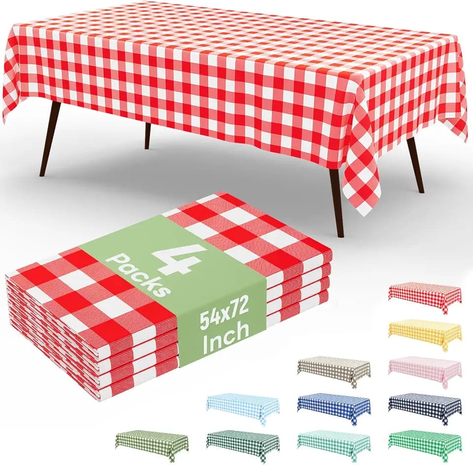 misaya 4 Packs Buffalo Disposable Table Cloth, 54 x 72 Inch Waterproof Plastic Tablecloth, Rectangle Red and White Checkered Table Covers for Picnic, Birthday, Party, Back to School