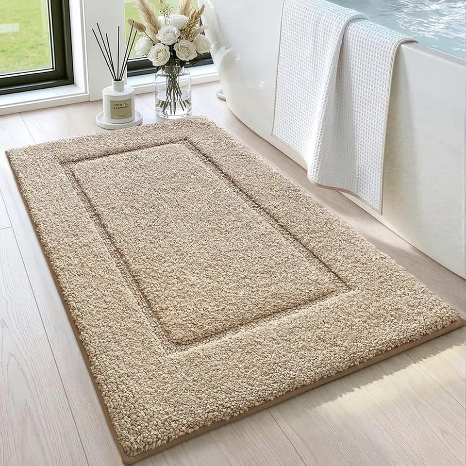 DEXI Bath Mat 36x24, Soft Absorbent Bathroom Rugs Non Slip, Beige
