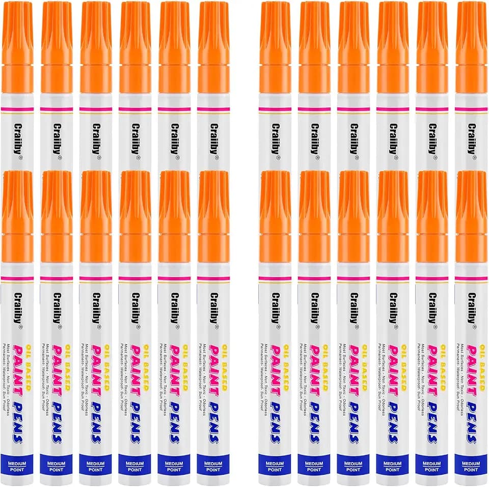 Orange Paint Markers, 24 Pack Oil-Based Waterproof Quick Dry Permanent Paint Pen Set for Rocks Painting, Wood, Fabric, Plastic, Canvas, Glass, Mugs, Metal, Tire, Stone, DIY Craft