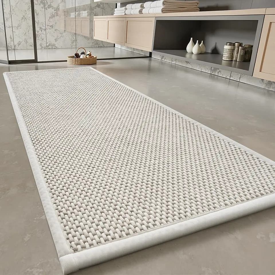 PADOOR-Bath Mat Runner-Super Absorbent Chenille Bathroom Mats-Rubber Backed Bath Mats for Bathroom Non Slip, Easy Clean Bathroom Runner Rugs Front of Bathtub,Shower Room,Sink-24×48, Beige&Cream