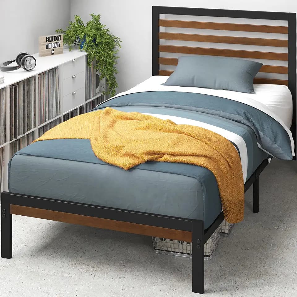 Zinus Kai Bamboo and Metal Platform Bed Frame, Sturdy Steel Frame, Twin