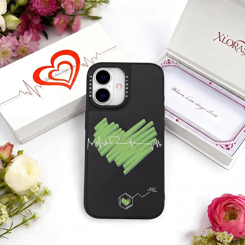 Black&Green Heartbeat Compatible for iPhone 16 Case