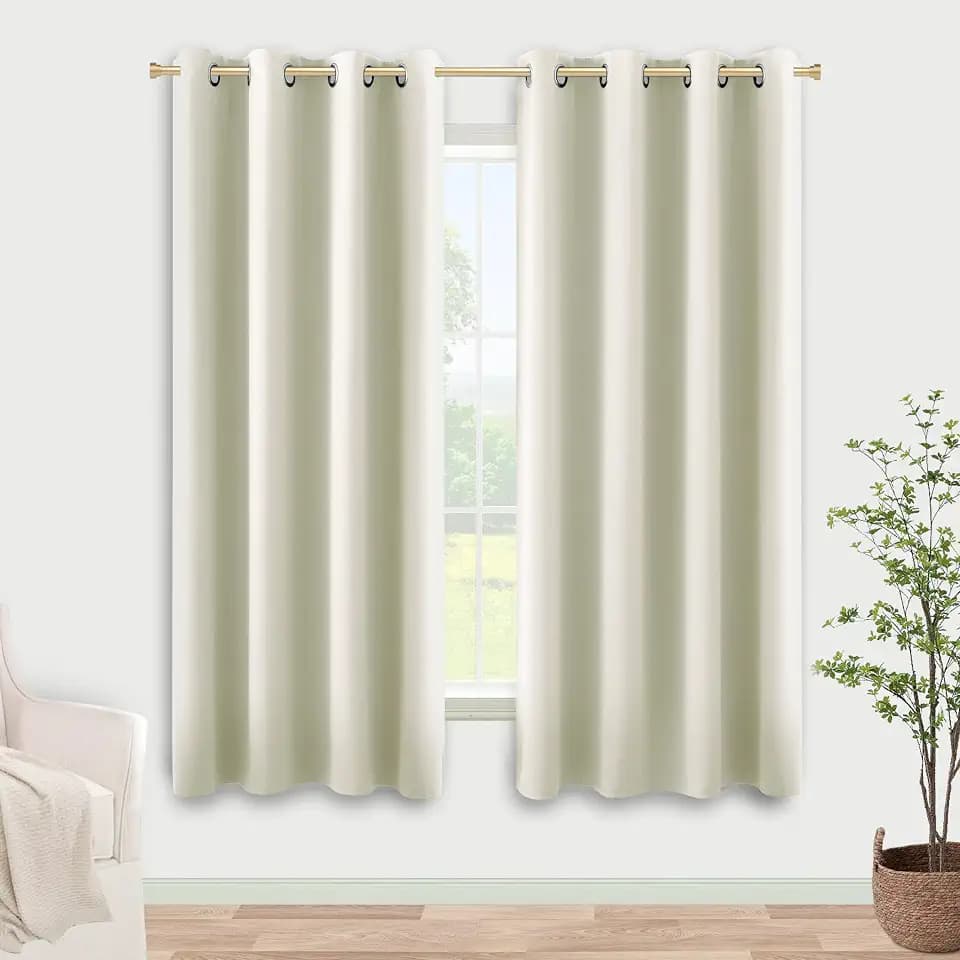 KOUFALL Cream Beige Bay Window Curtains Drapes for Living Room 63 Inch Length 2 Panels 60% Blackout Sound Dampening Curtains for Windows Bedroom Dining Room,Off White Ivory