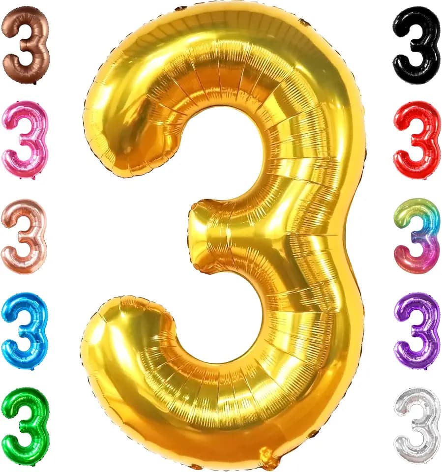 KatchOn Gold Number 3 Balloon 40 Inch, Birthday Decorations for Boys