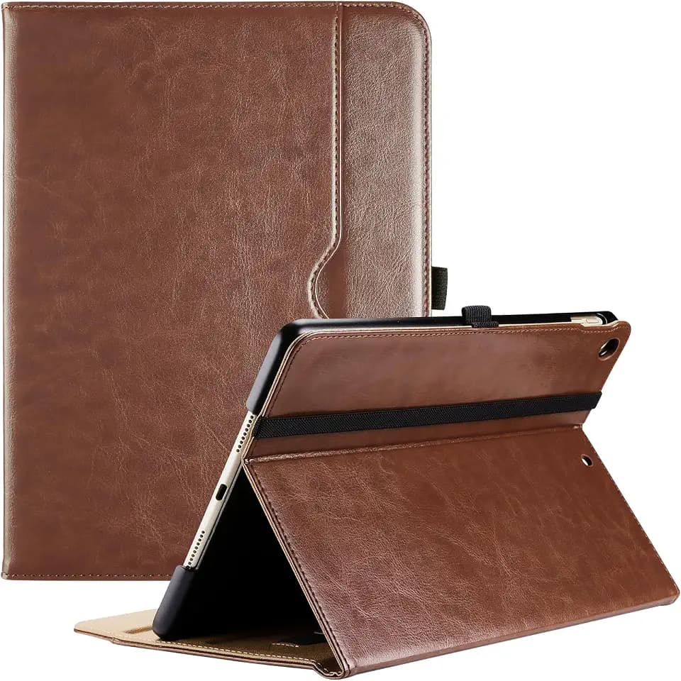 ProCase Leder Hülle für iPad 10,2 Zoll 9. Gen 2021/8. Gen 2020/7. Gen 2019, PU-Leder Klapphülle mit Bleistifthalter Case Cover mit Multi- Stand für 10,2" iPad 9/8/ 7- Braun