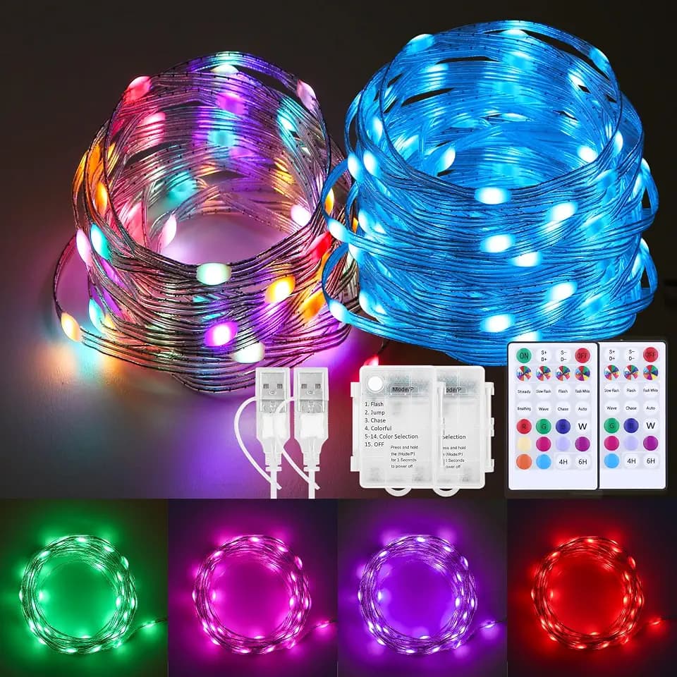 osteplus Fairy Lights Battery Operated String Lights Color Changing 2 Pack