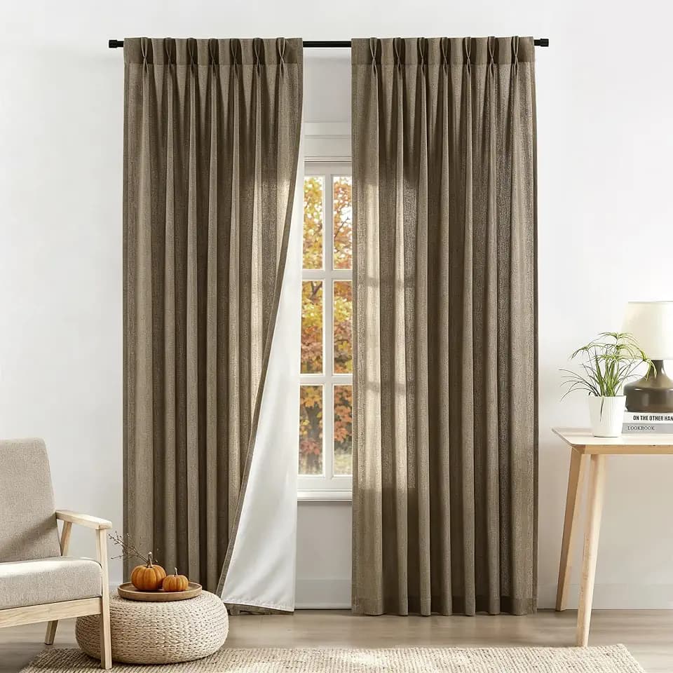 Central Park Café Brown Pinch Pleat Light Filtering Curtain, 40" Wx90 Lx2
