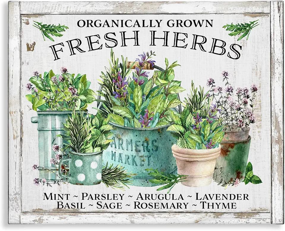 Organic Fresh Herbs Kitchen, 36 x 48 Inch Canvas Wall Art