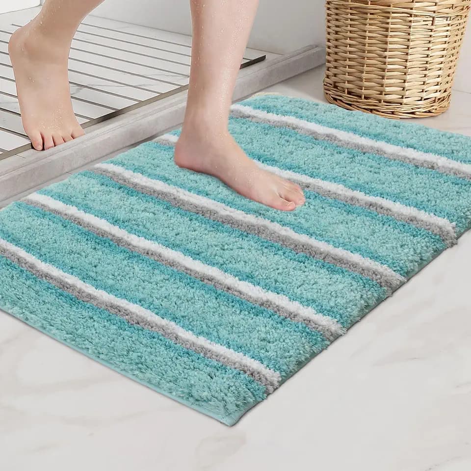 Home Weavers Glamour Collection 100% Polyester Microfiber Non-Slip Bath Rug,Extra Soft Microfiber Bedroom Shag Carpet with Anti-Slip Backing,Water/Dust Absorbent Fast Dry Shower Mat - 20"X32", Aqua