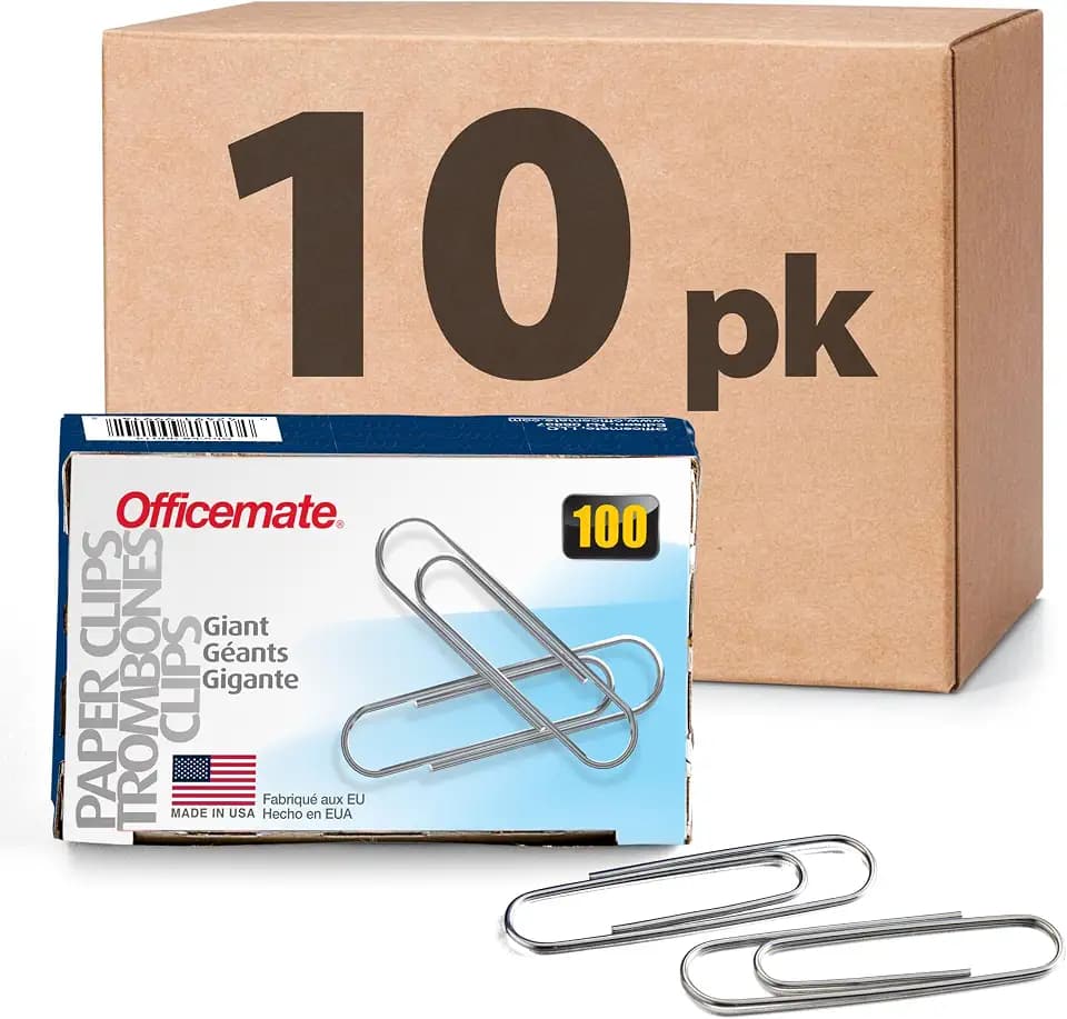 Officemate Giant Paper Clips, Pack of 10 Boxes of 100 Clips Each (1,000 Clips Total) (99914)