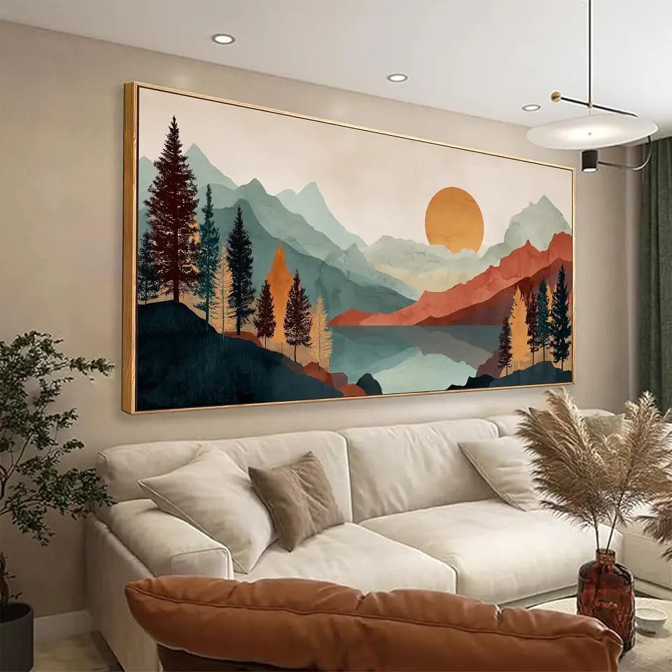 Large Abstract Boho Wall Art For Living Room Canvas Art Wall Decor Artwork Mountain Forest Landscapes Abstract Art Colorful Wall Art Painting Prints Home Wall Decor 29"×58" With Framed