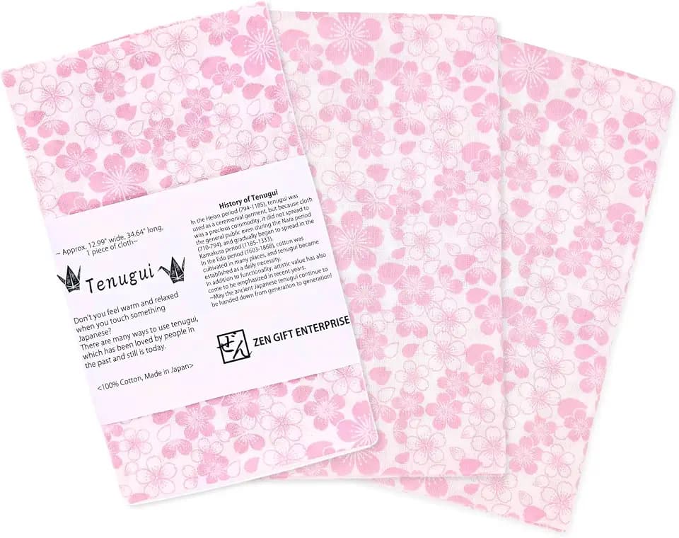 Japanese Tenugui Towel, 34.64"L x 12.99"W, Cherry Blossom 3 Pcs