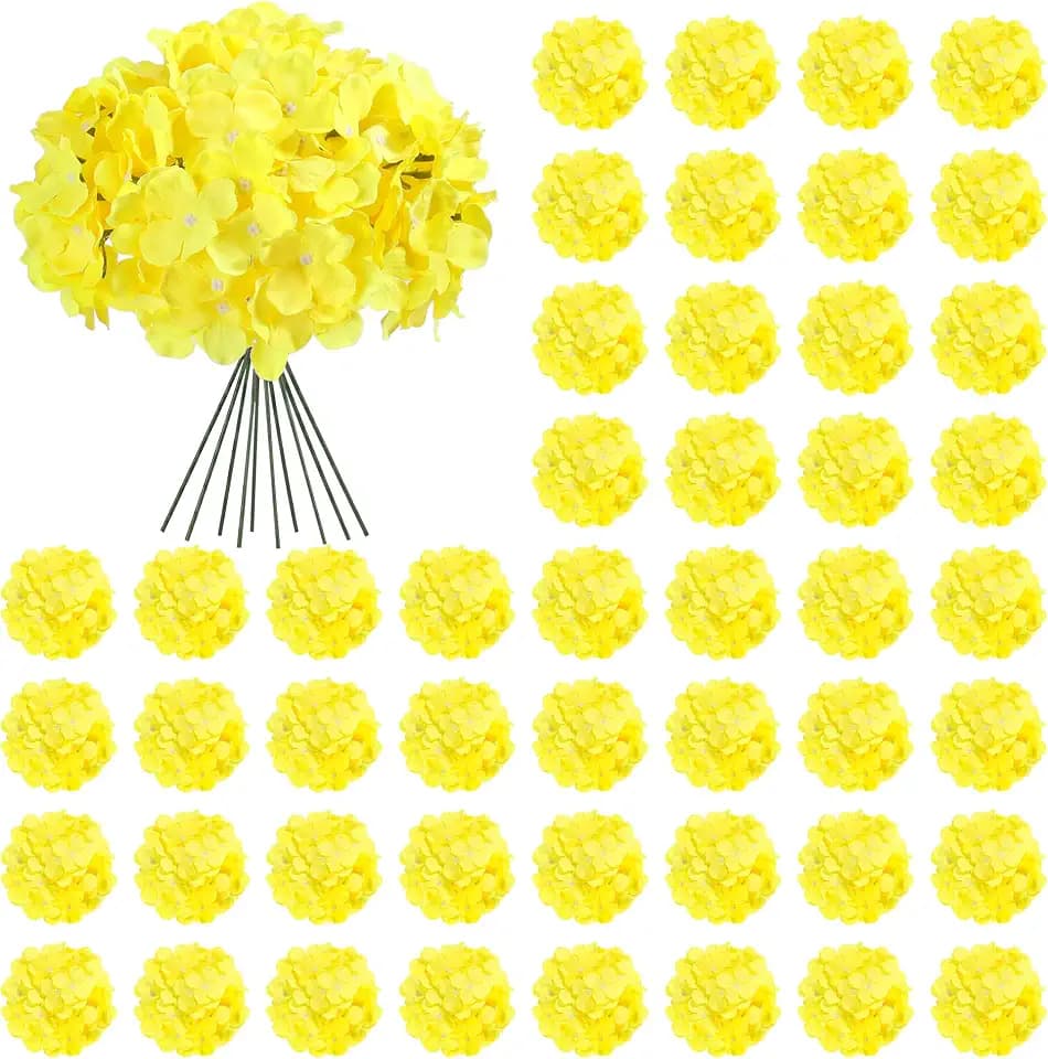 Auihiay Fall Hydrangea Artificial Flowers, 64Pcs Silk Yellow Hydrangeas