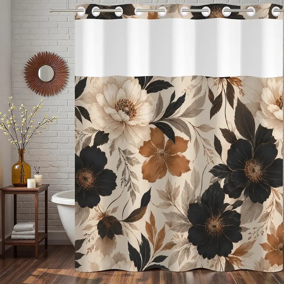 Boho No Hook Shower Curtain and Liner Set 71x74inch