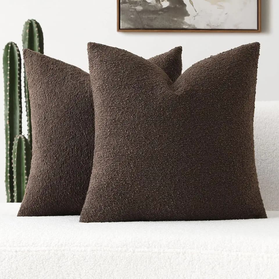 FUTEI Pack of 2 Boucle Textured Throw Pillow Covers 20x20 Inch, Dark Coffee