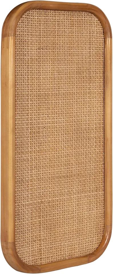 Kate and Laurel Planche Modern Rattan Wall Pinboard, 12 x 24, Natural Wood, Boho Rounded Rectangle Wall Organizer for Use as Cork Board, Vision Board, or Bulletin Board