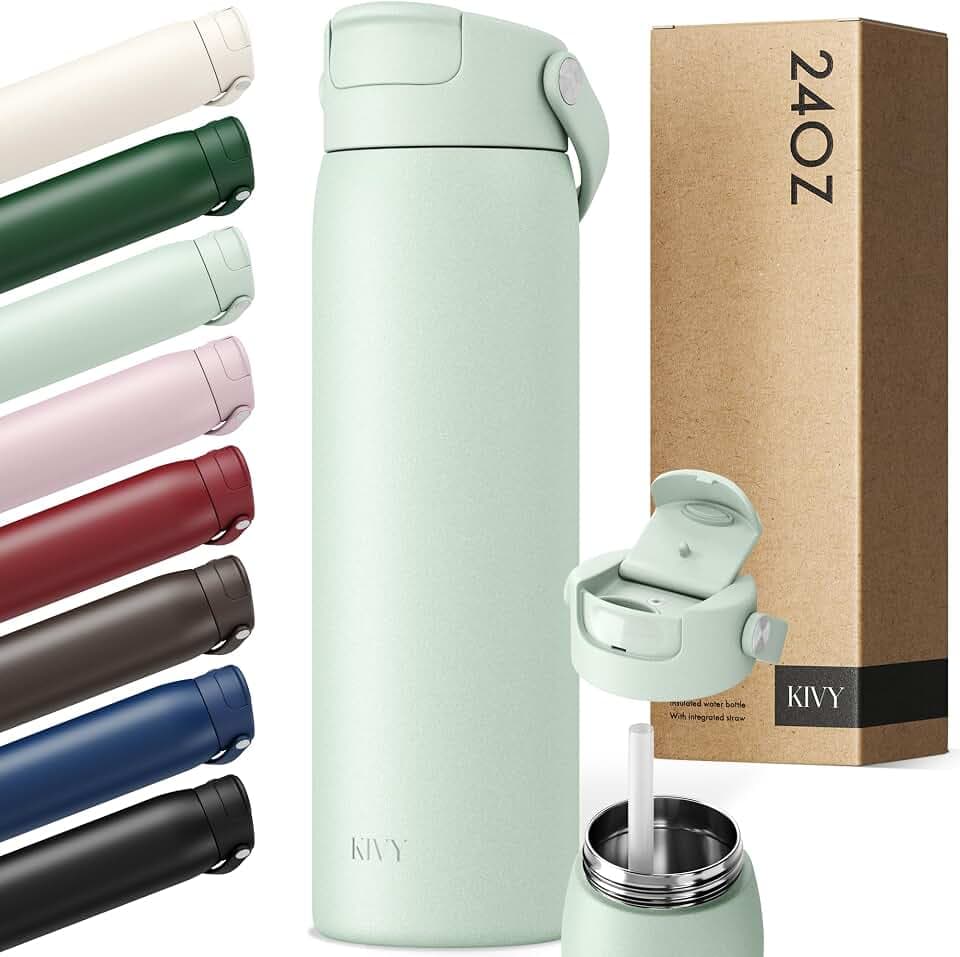 KIVY Stainless Steel Water Bottle With Straw 24oz - 24h Cold | 12h Hot