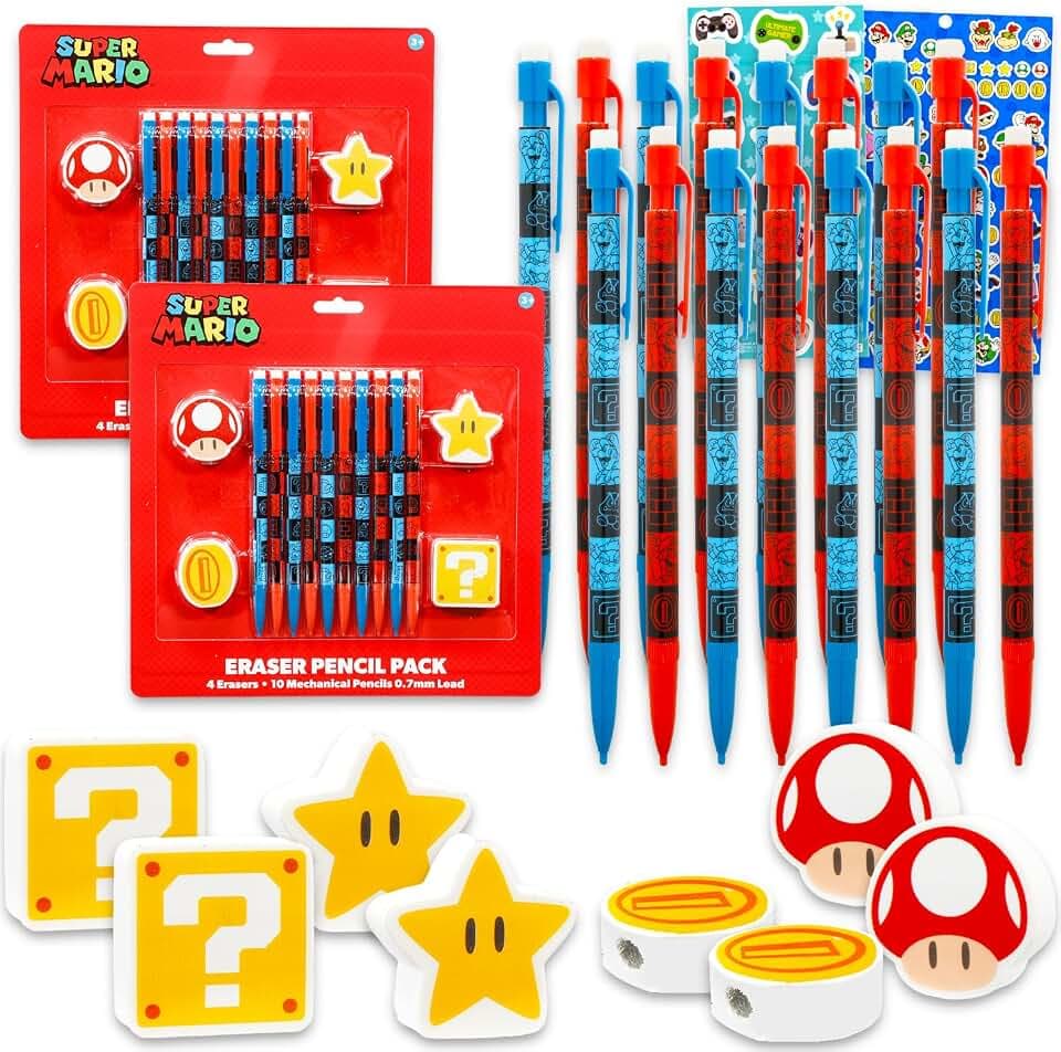Super Mario Mechanical Pencils 20 Count Party Favors Bundle