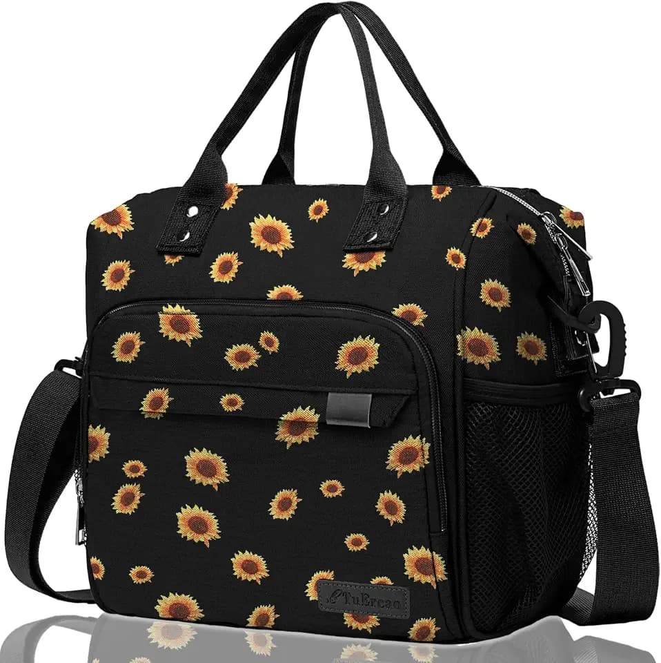 TuErCao Sunflower Lunch Box for Women, Adult Insulated Lunch Bag for Work for Teacher Nurse Mom, Ladies Lunch Tote Bag, Loncheras para Mujer de Trabajo