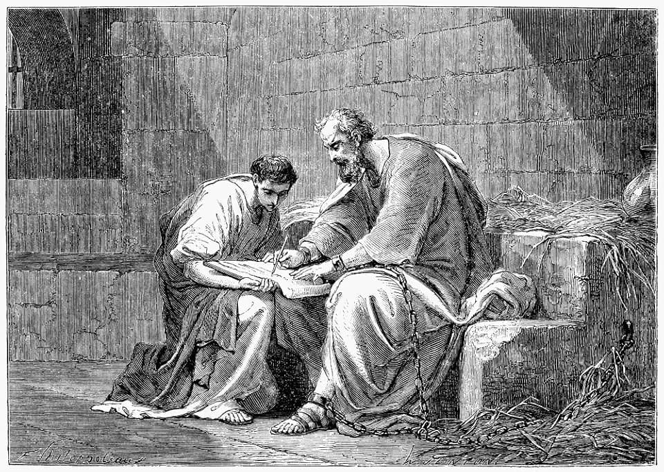 Saint Paul In Prison Nsaint Paul Writing His Epistle To The Ephesians While In Prison (Ephesians 31-6) Wood Engraving 19Th Century After Henri FLix Emmanuel Philippoteaux Poster Print by (18 x 24)