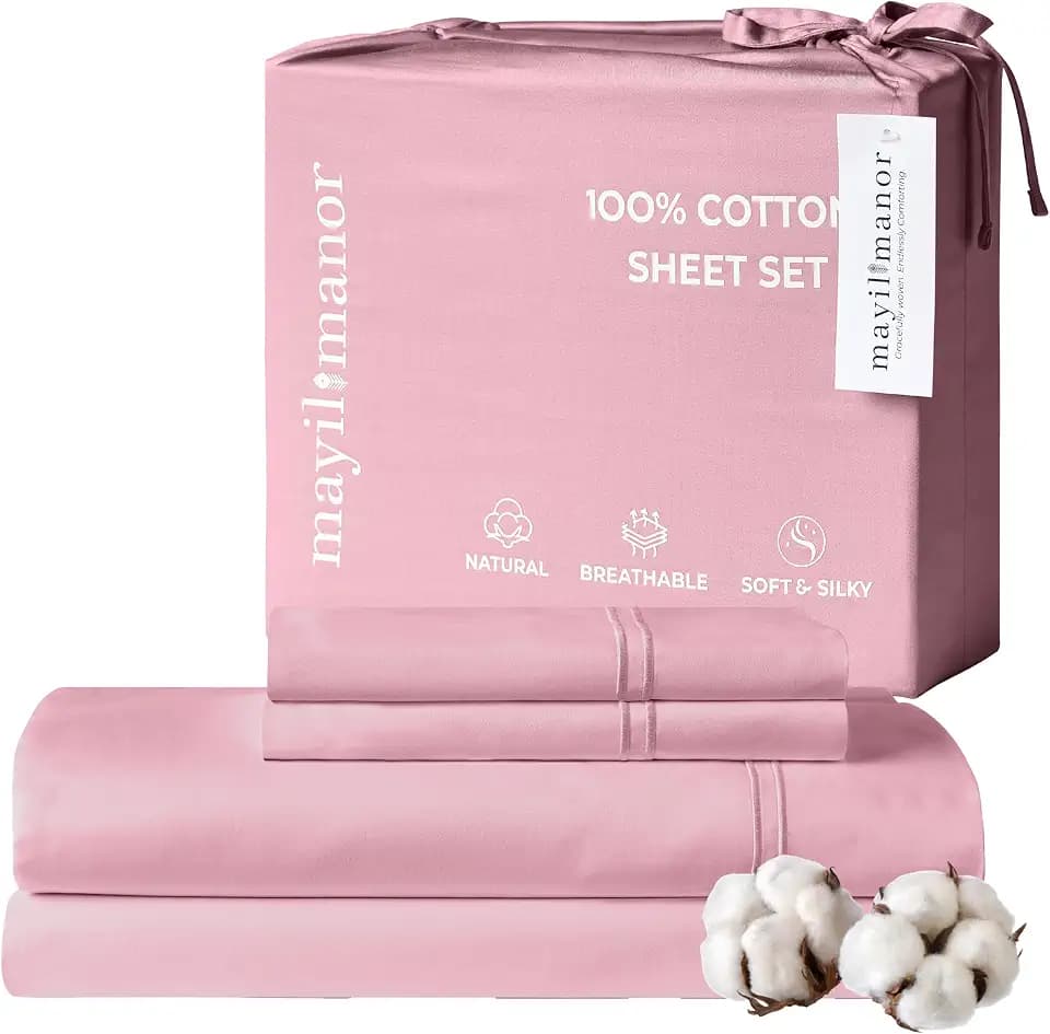 Full Size Sheet Set, 500 TC Single-Ply Cotton Sateen, 4-Piece, Blush