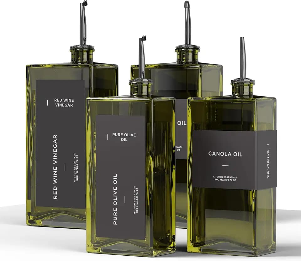 Olive Oil Dispenser, 16.9 oz/ 500 ml Glass Oil Bottles for Kitchen