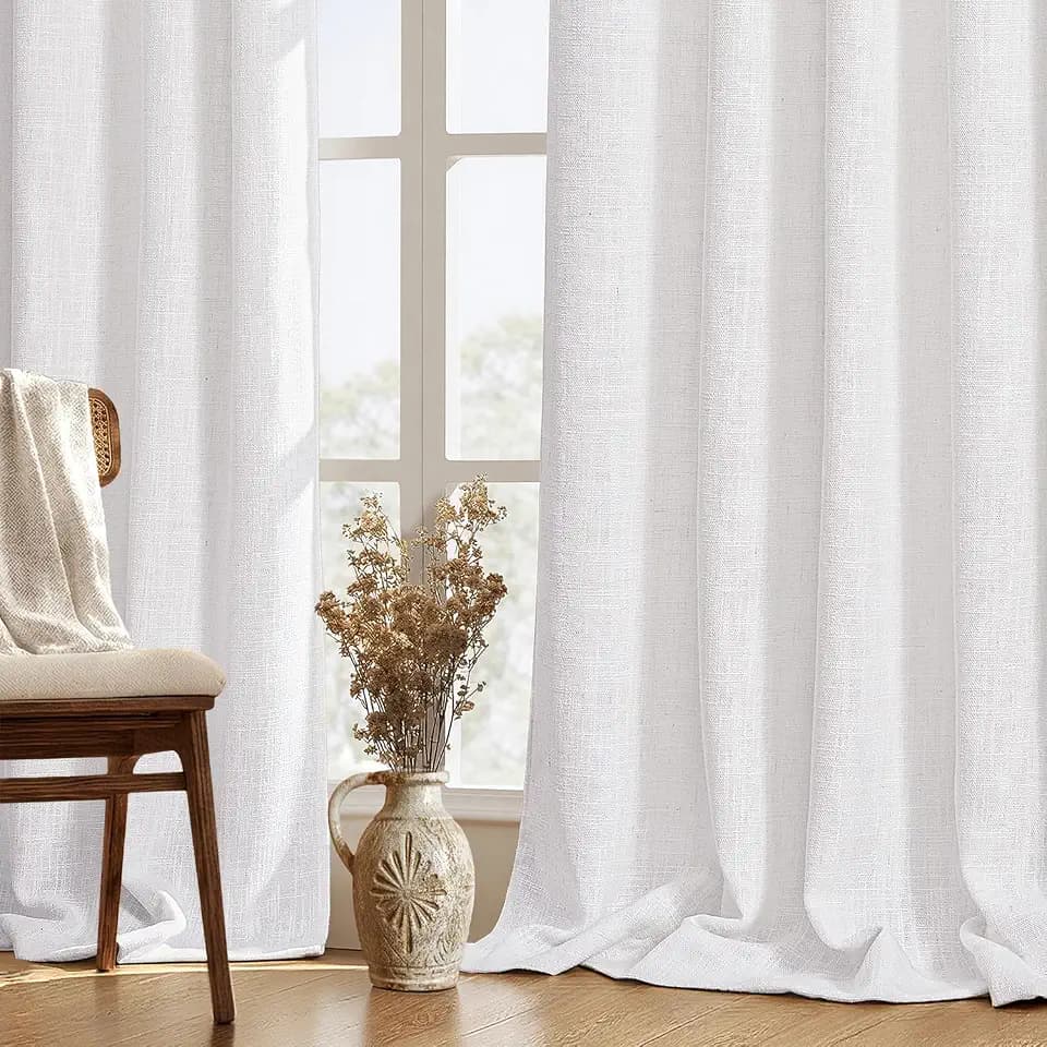 MIULEE Thick Linen White Curtains, 42Wx108L, Semi Sheer Linen Textured