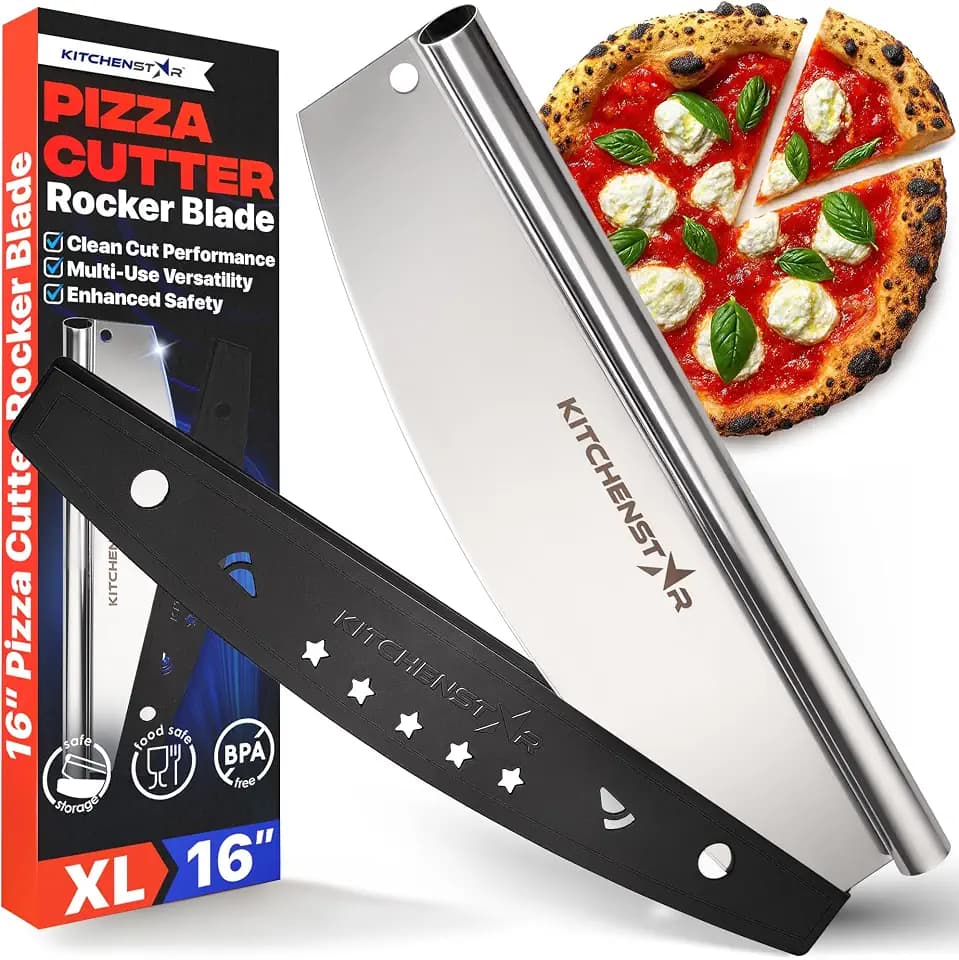 16-Inch Pizza Cutter Rocker Blade, 304 Stainless Steel Slicer Knife, Silver