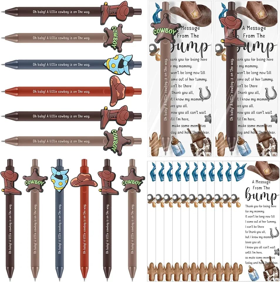 Qeeenar 50 Sets Cowboy Baby Shower Ballpoint Pens for Guests Western Pens